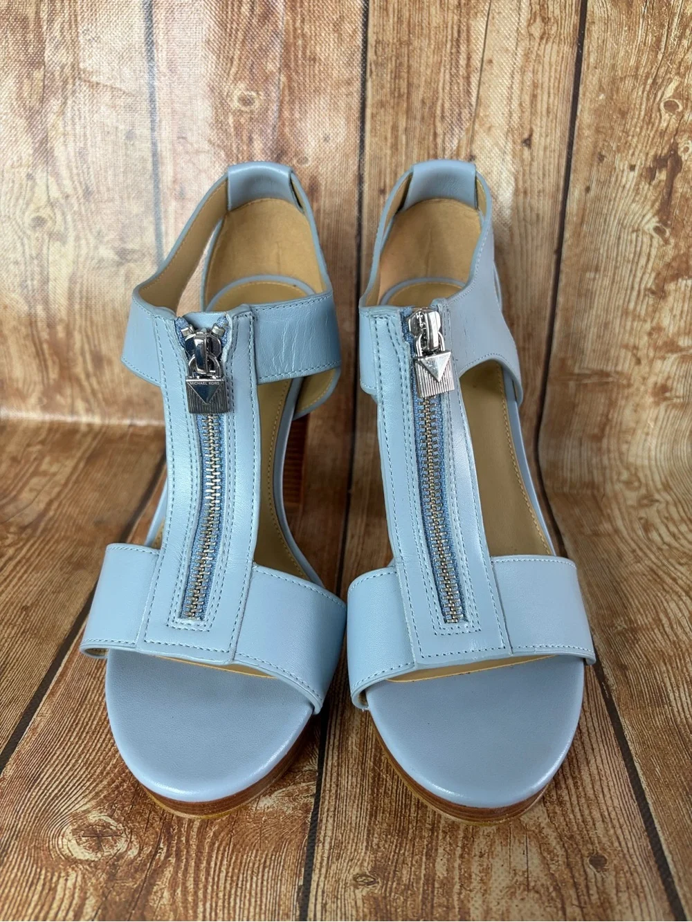 Michael Kors light blue block heel sandals size 6